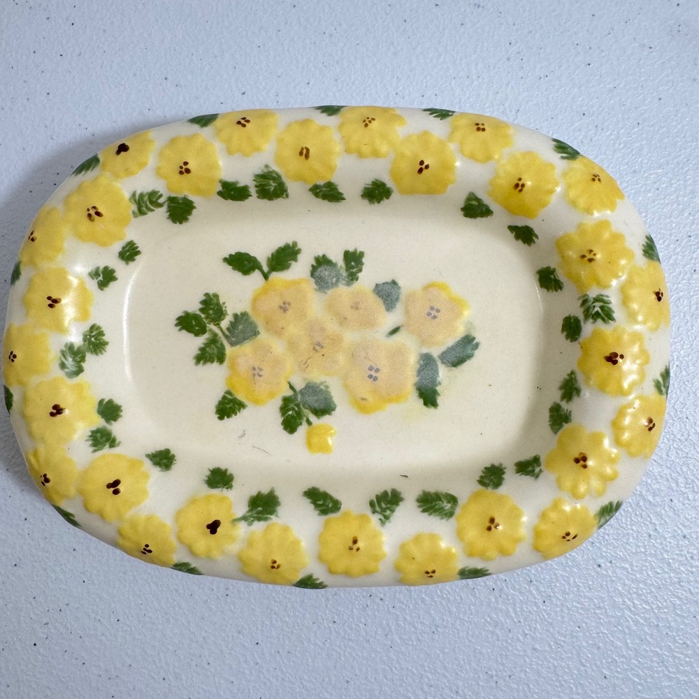 VTG Myrtle 1981 Ceramic Soap‎ Dish Yellw Floral Footed ART Dish RARE Cottagecore